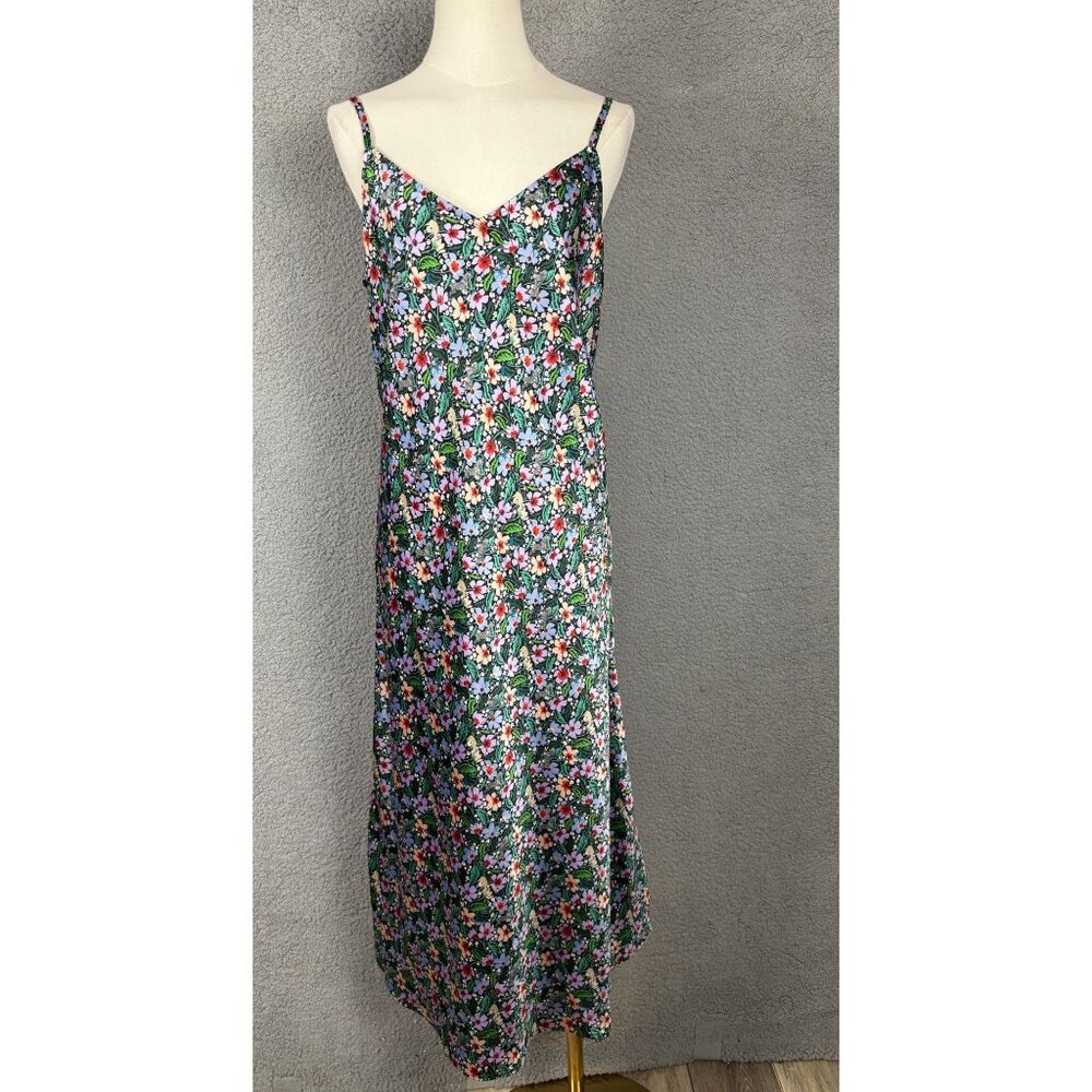 ON-34TH Womens Floral Satin Midi SlipDress Dress Spaghetti Straps L Multi NWT's